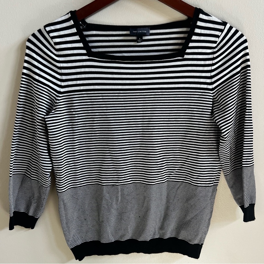 The Limited black/white striped blouse top square neck shirt size small